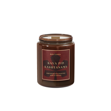 Свічка з ароматом KAVA PID KASHTANAMY з дерев'яним ґнотом candle-kava фото